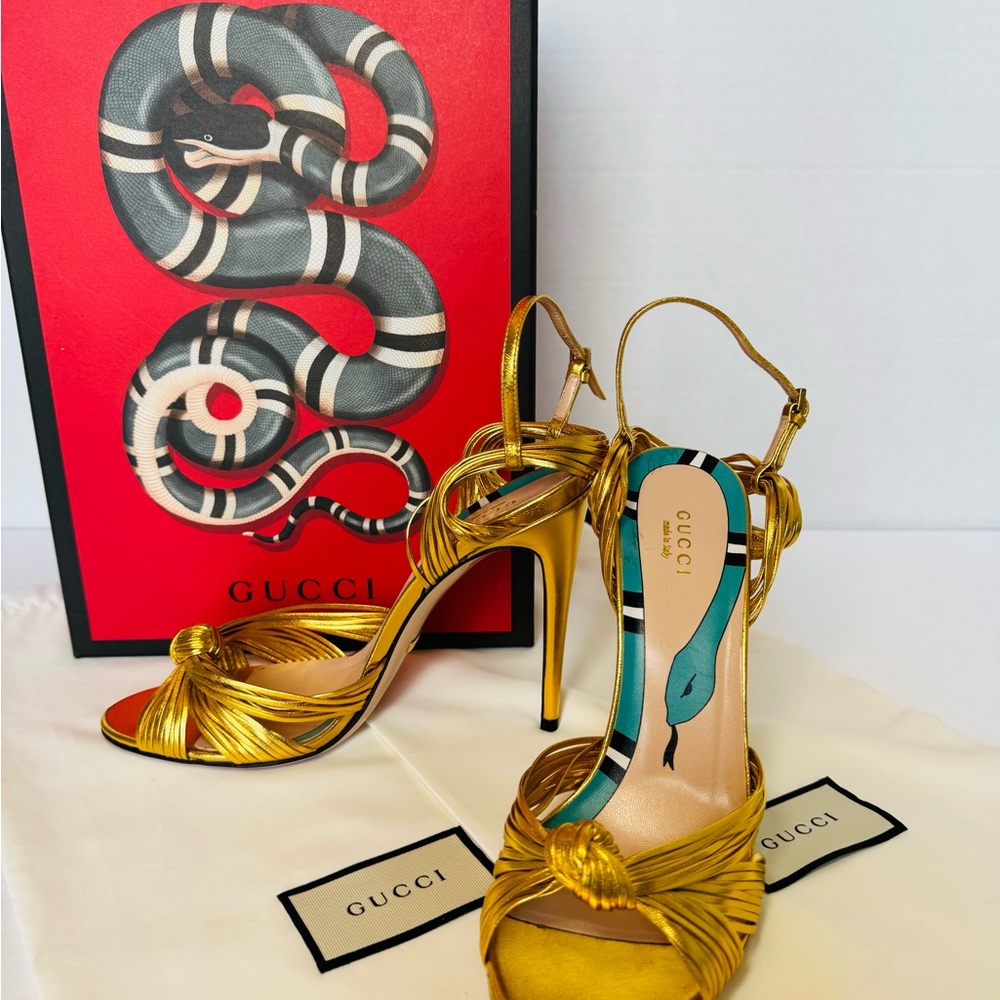 Gucci Metallic Gold Strappy Heels. Like new condition.